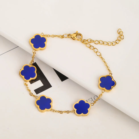 Adjustable Gold-Plated Stainless Steel Plant Flower Bracelet for Women – Trendy Clover Design with Five Leaf Petals, Waterproof & Anti-Allergic Jewelry Gift